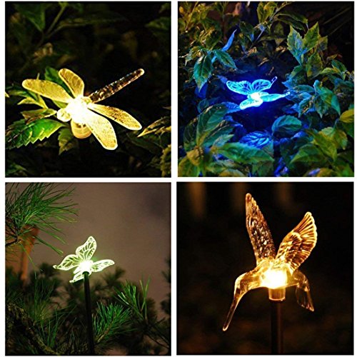 Solar Garden Lights Outdoor, 6-pack OxyLED Figurine Stake Light, Color Changing Decorative Landscape Light LED Solar Powered Hummingbird Butterfly Dragonfly for Patio Yard Pathway Halloween Christmas