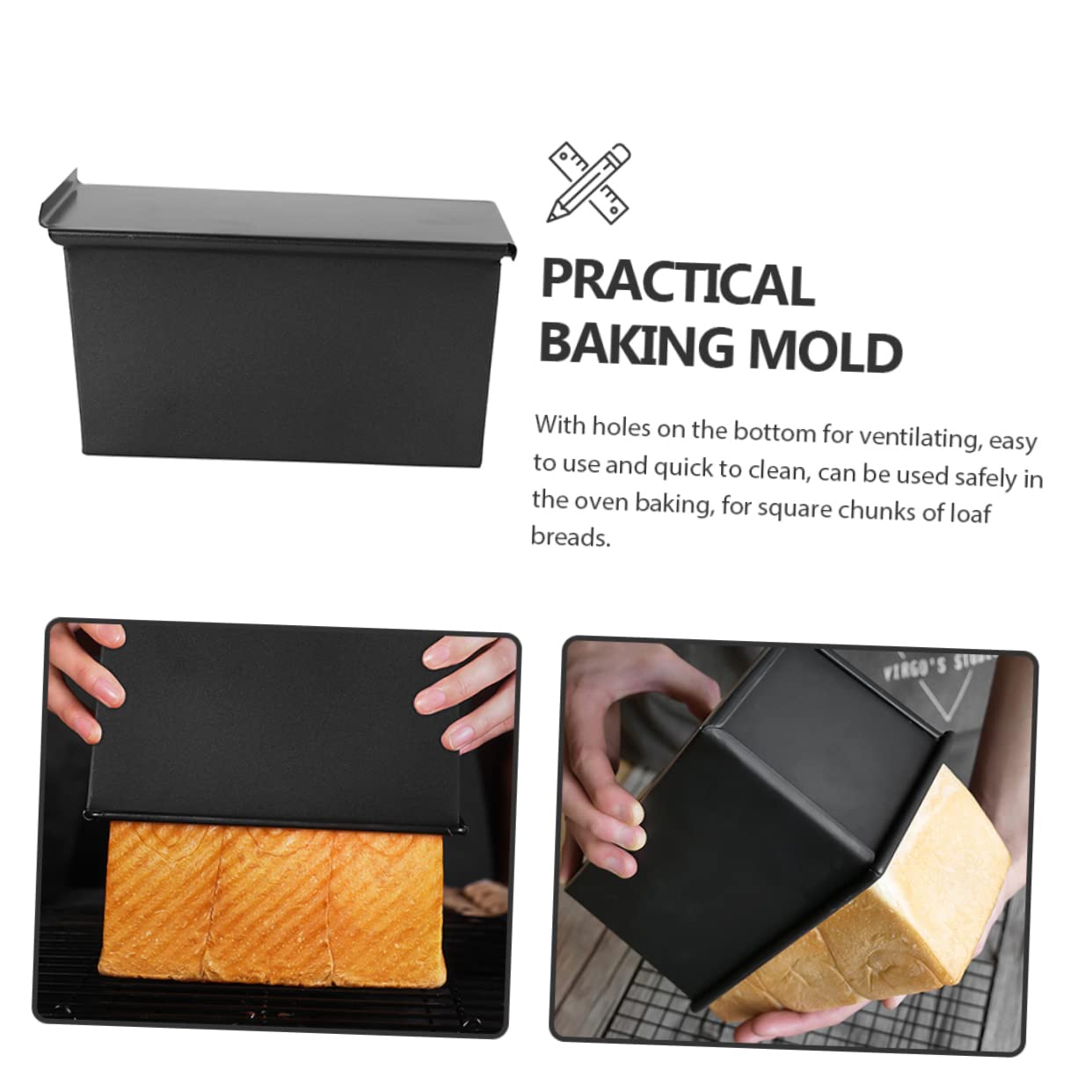 PRETYZOOM Backform mit Deckel aus Eisen für Zuhause Schwarze Kastenform mit Antihaftbeschichtung für Backen und Ausgezeichnete Wärmeleitung