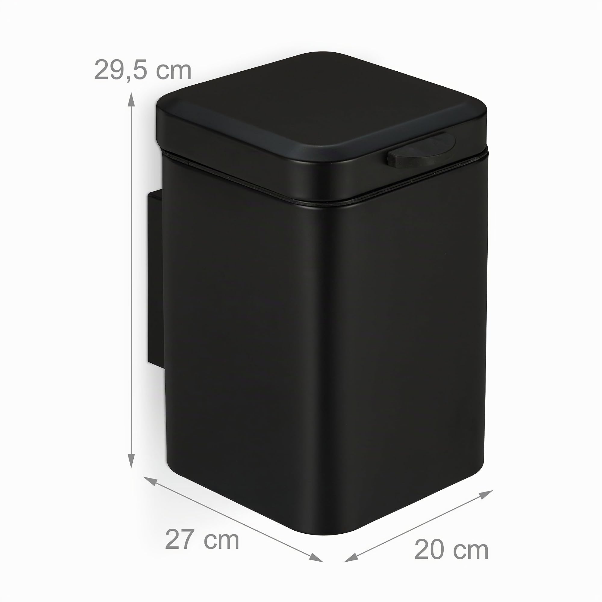 Relaxdays Cubo de Basura Baño 6 litros, Papelera Aseo Cierre Suave, Basurero Servicio, Bote Cuadrado Metal, Negro