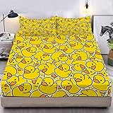 ARIGHTEX Yellow Rubber Duck Fitted Bed Sheet Set Kids Soft Microfiber Breathable Bedding All-Round Elastic Pocket 3 Pieces Fitted Sheet Set for Boys and Girls (Full)