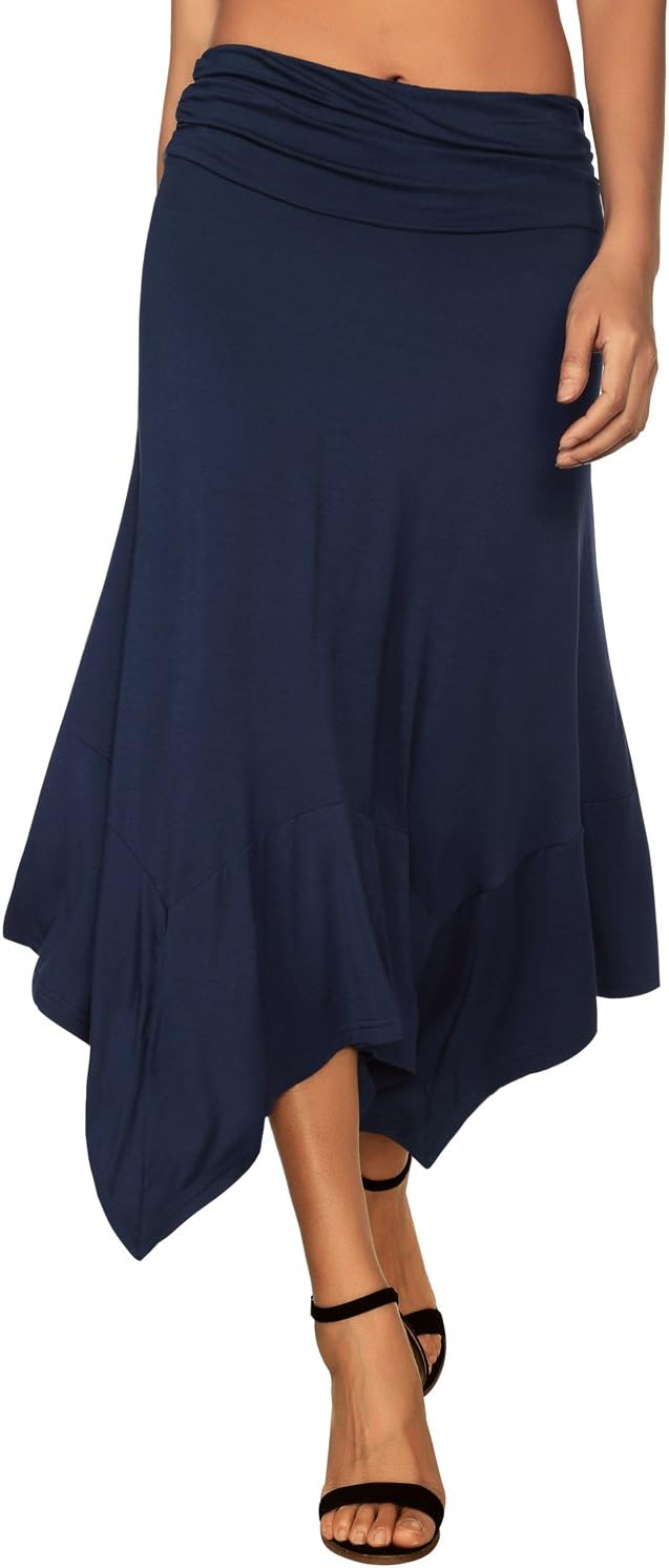 Women's Flowy Handkerchief Hemline Midi Skirt