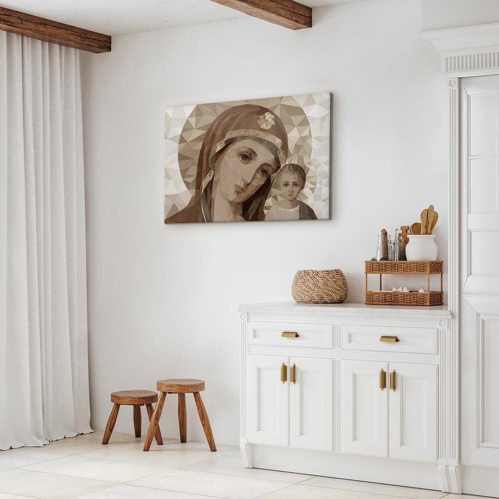 decomonkey Quadri Moderni Soggiorno Madonna Madre Dio, 1 pezzo, 120x80 cm | Tela strutturata su telaio in legno, decorazione da parete, vergine, maria, santa, sacro, beige, Quadro Stampa su Tela