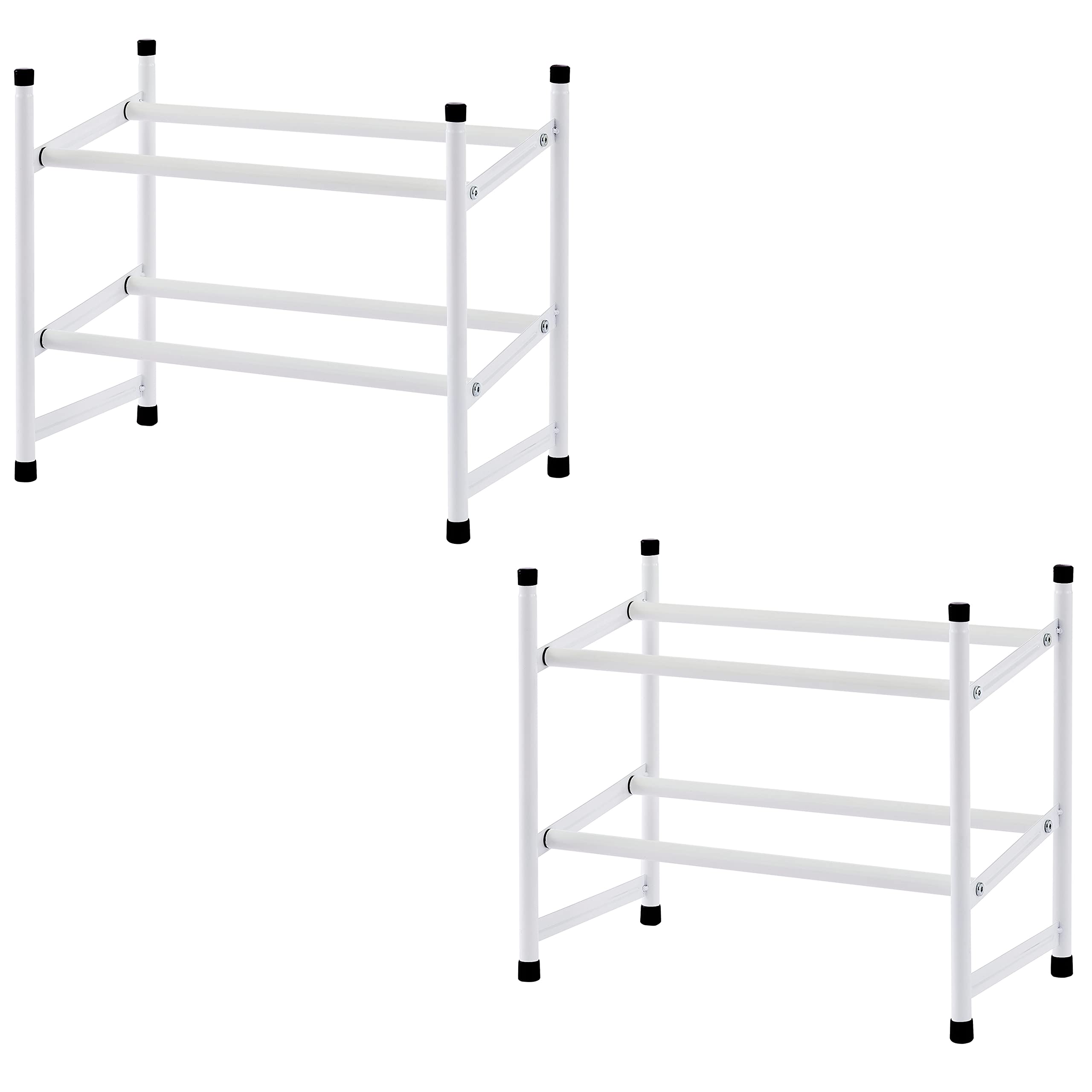Tajsoon 2 Pack Expandable Shoe Rack Organizer, 2 Tier Stackable Shoe Shelf, Metal Iron Shoe Storage Organizer for Closet Bedroom Entryway, White