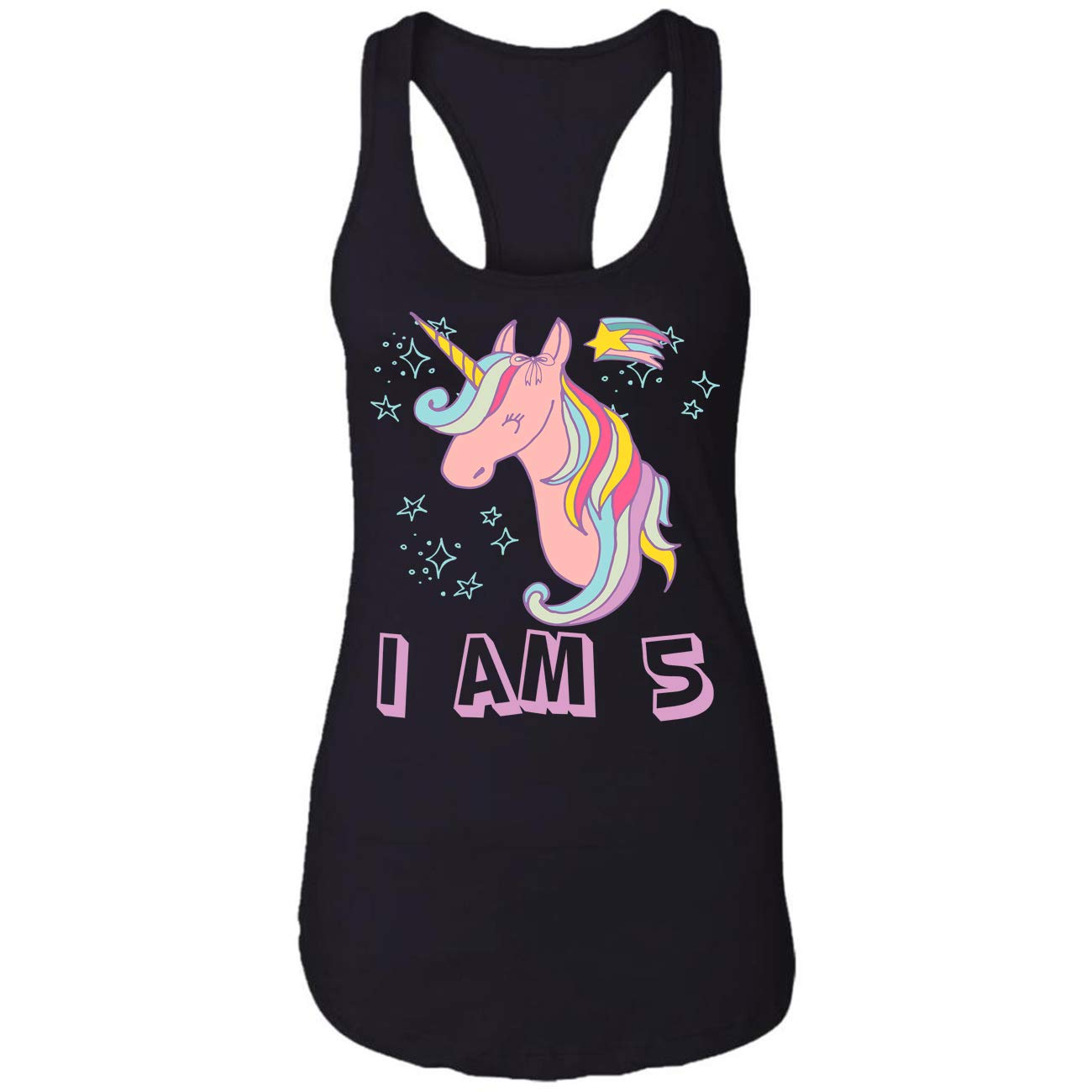 Kids Girls 5th Birthday 5 Year Birthday Cute Unicorn Racerback Tank Top