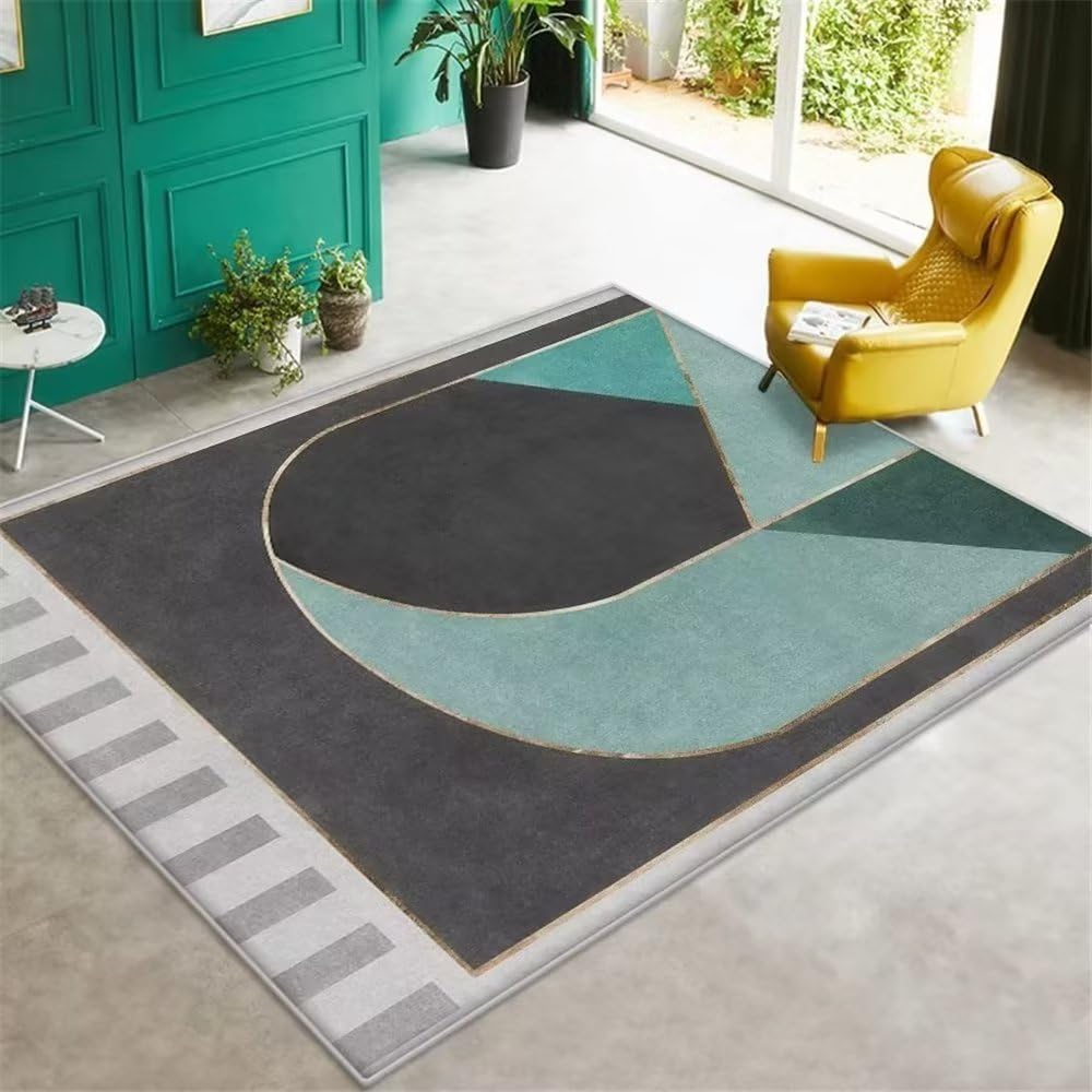 Tapis chambre ado fille anti-acarien bleu vert abstrait pour sol de chambre
