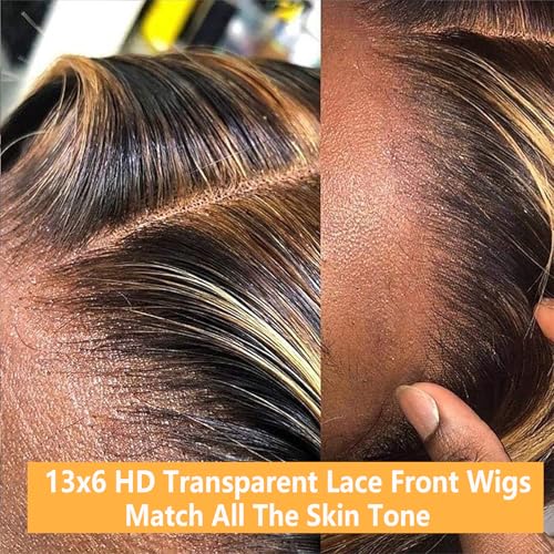 Image of LETMIEO 20 inch Ombre Lace Front Wig Human Hair 13x6 HD Straight Highlight Wig Human Hair 180% Density 4 /27 Colored Honey Blonde Lace Frontal Wigs For Women Glueless Pre Plucked with Baby Hair