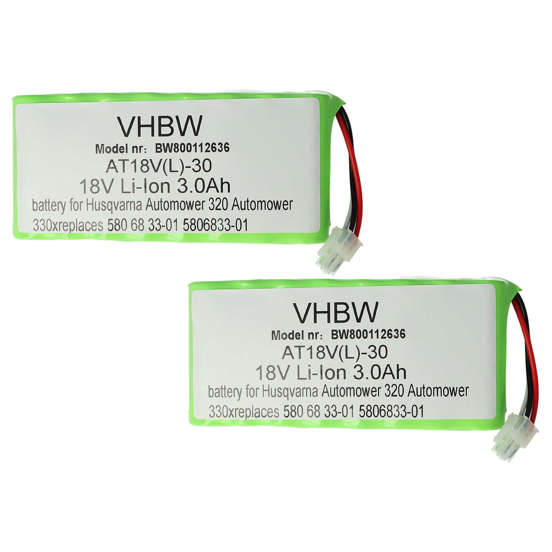 vhbw 2 x akumulator zastępuje Husqvarna 5881464-01, 588146402, 588 14 64-02, 5881464-02, 588 14 64-01 do robota koszącego 3000 mAh 18 V Li-ion