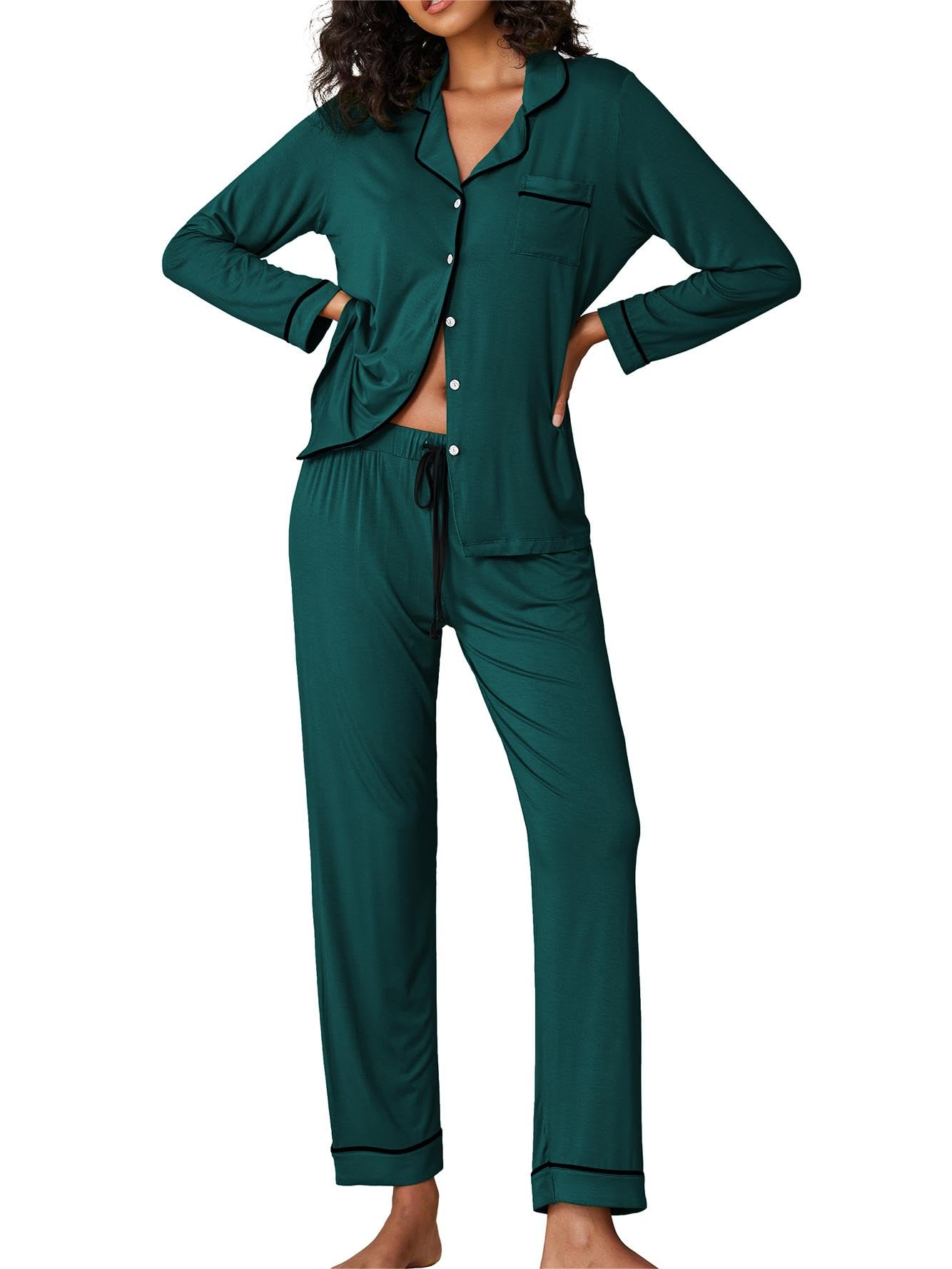 Ekouaer Pigiama Donna Maniche Lunghe Set Pigiama a Due Pezzi con Bottoni Abbigliamento da Notte Morbido Sleepwear Top e Pantaloni Pigiama XS-XXL
