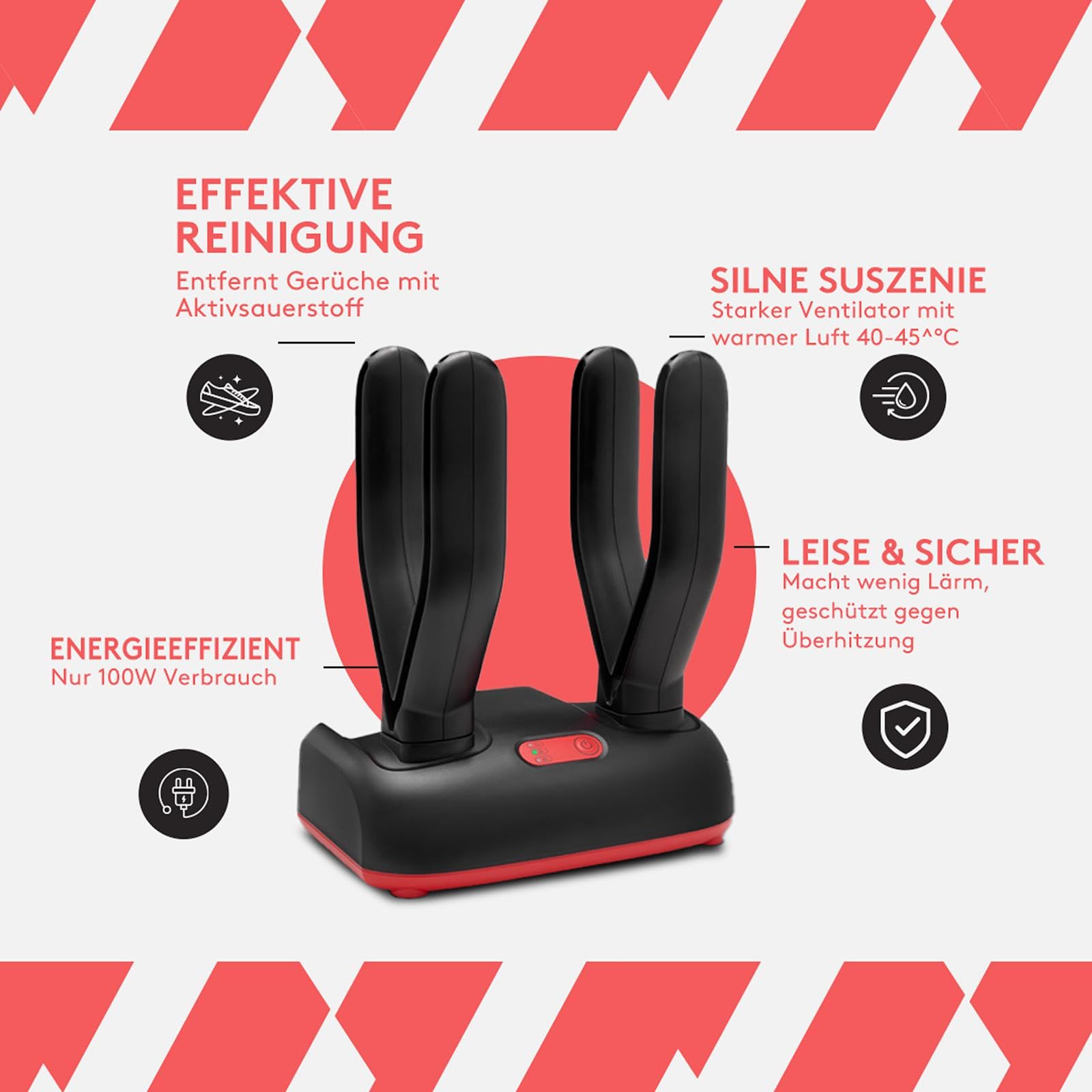 ShoeDry 2 Pair Schuhtrockner & Schuhdeo | Doppelte Stiefeltrockner & Schuhgeruchsentferner mit Aktivsauerstoff | Schuhdeo gegen Geruch antibakteriell für Fußballschuhe, Turnschuhe, & Mehr | 110W