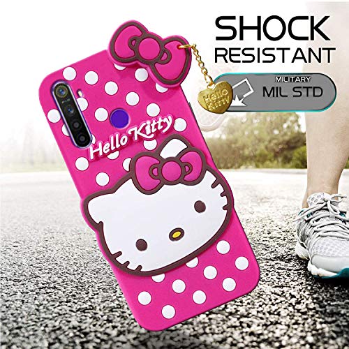 Image of Unirock Hello Kitty Back Case Cover for Realme 5S| 3D Cute Hello Kitty Case |Soft Silicone Rubber Back Cover with Pendant Kitty Cover for Realme 5S (Pink)