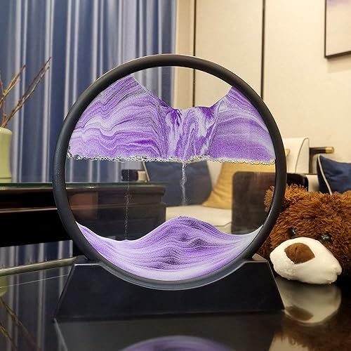 Miniatura 2 de Arthink Imagen artística de arena en movimiento redonda de vidrio 3D de paisaje de mar profundo, paisajes de arena dinámicos, decoración de mesa de