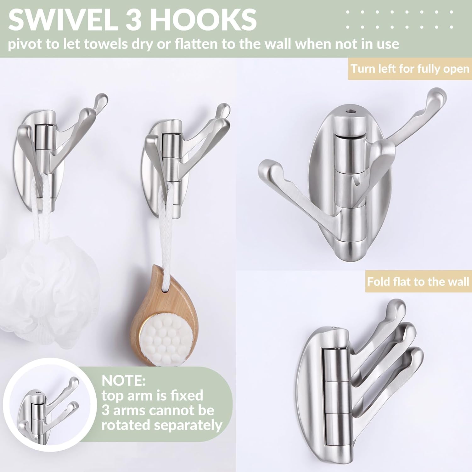 APLusee Brushed Nickel 304 Stainless Steel Toilet Paper Holder with Shelf, 2 Pack Towel Hook Bundle, Wall Mounted