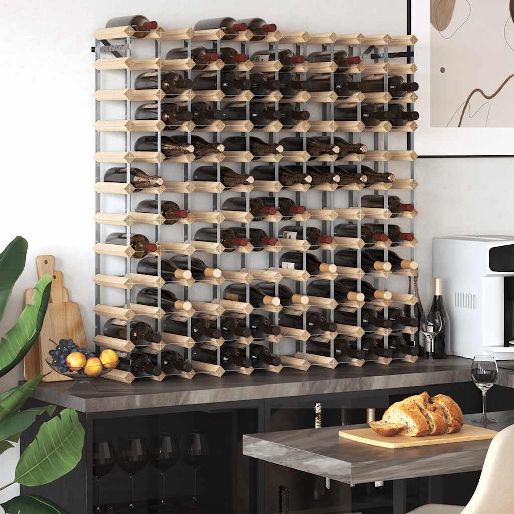 Weinregal für 120 Flaschen aus Kiefernholz 110x22,5x110 cm | Kompakte Lagerung im Weinkeller oder Wohnzimmer: Standregal aus verzinktem Stahl für Vorräte und Präsentation.