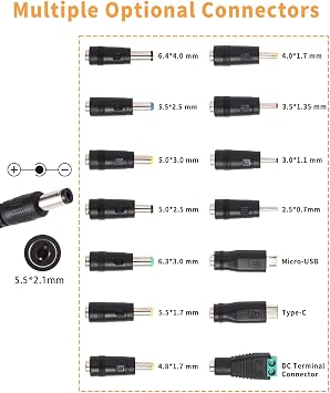 3V-24V 6A Adjustable Power Supply 144W Universal Adapter with 5.5 x 2.1mm Tip, 3V-24V AC to DC Power Supply for LED Strip Light