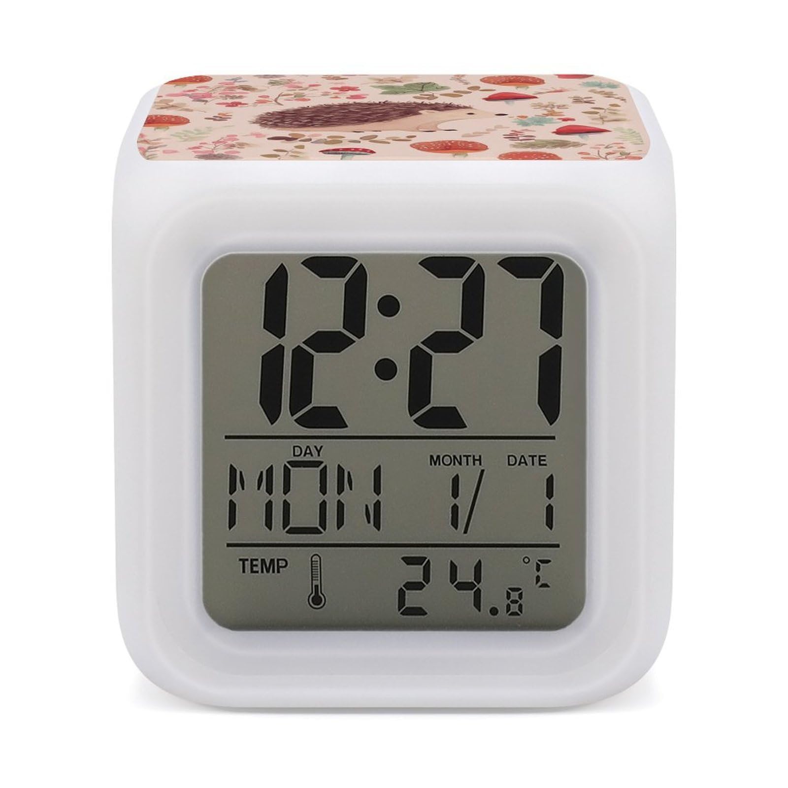 VstaDank Lovely Hedgehog Alarm Clocks with 7 Color Changing Night Light Exquisite Bedroom Digital Clocks with LED Temperature Display Desk Clock Ok to Wake Clocks for Heavy Sleeper