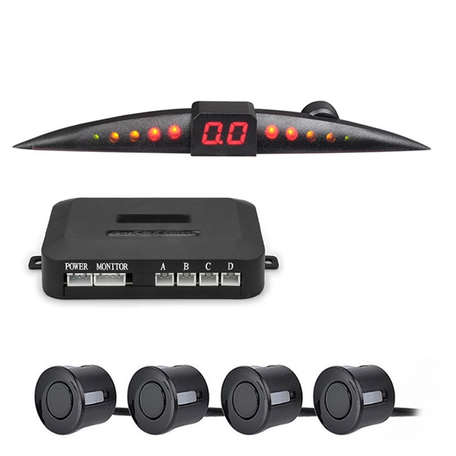 Sensor PDC Monitores Para Punto Ciego Coche Kit Sensor Aparcamiento 12V 22 Mm Pantalla LCD Parktronic Monitorización Radar Marcha Atrás Pitido 4 Sensores(Black)
