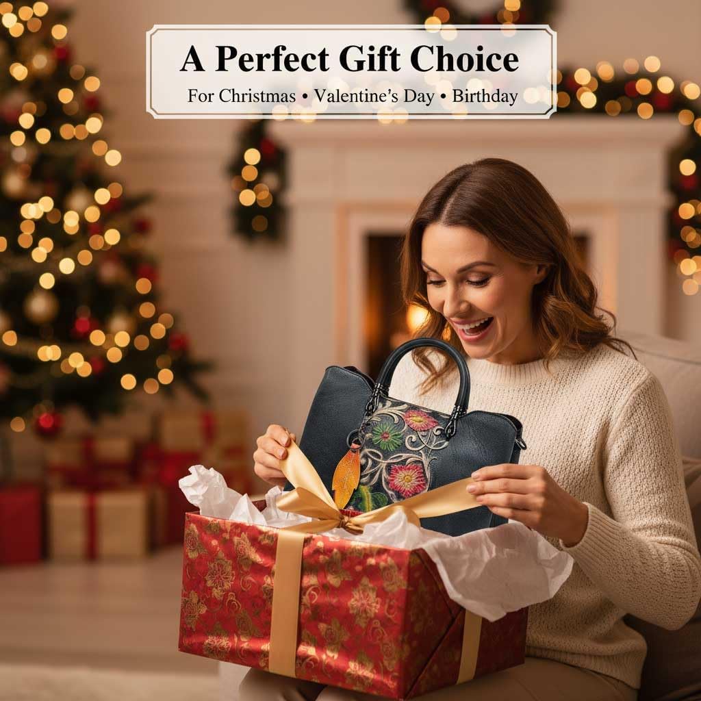 Genuine Leather Vintage Embossed Handbag for Women - Artisanal Cowhide Floral Crossbody Purse with Unique Craftsmanship - Image 3