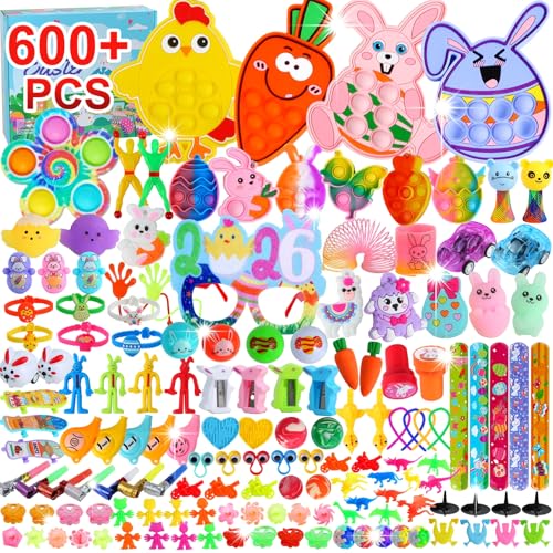 600 Pcs Easter Basket Stuffers for Kids Party Favors,Easter Fillers,Fidget Toys,Bulk Easter Toys,Stocking Stuffers Birthday Gifts,Carnival Treasure Classroom Prizes Box,Pinata Fillers,Easter Egg Hunt