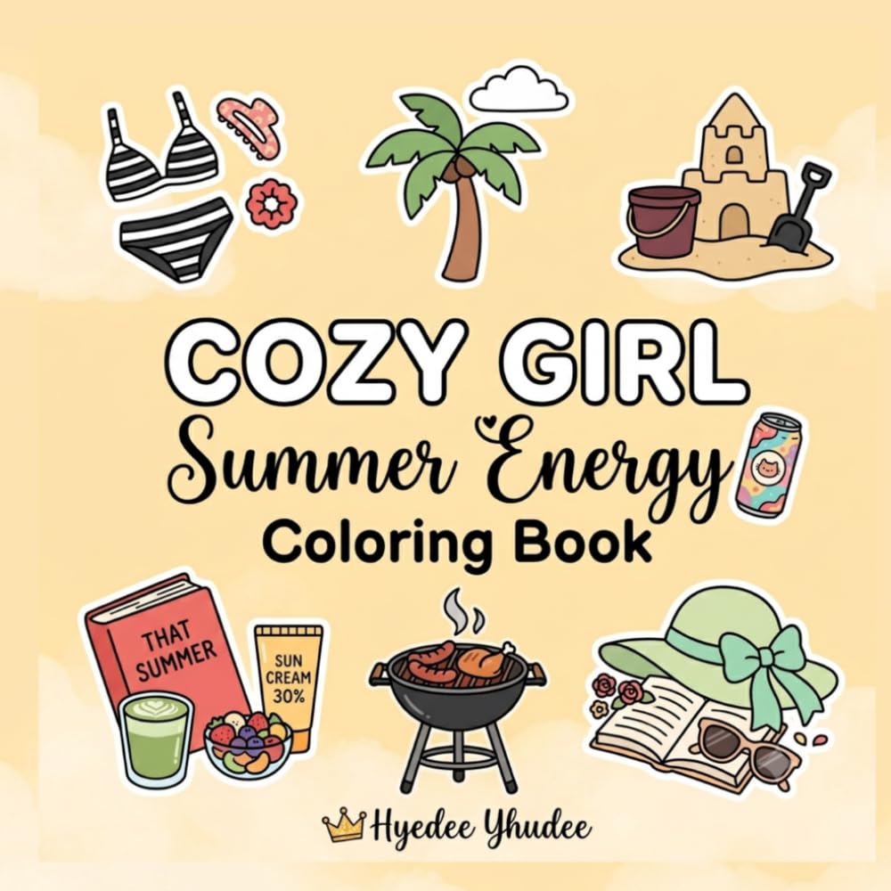 Cozy Girl Summer Energy: Coloring Book | Bold and Easy Thick Outlines Illustrations Perfect for Coloring