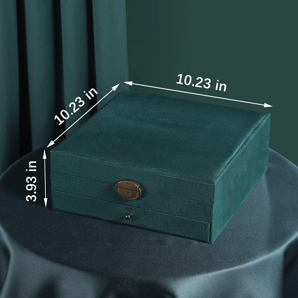 Green Velvet Lockable Women's Jewelry Organizer with Drawer