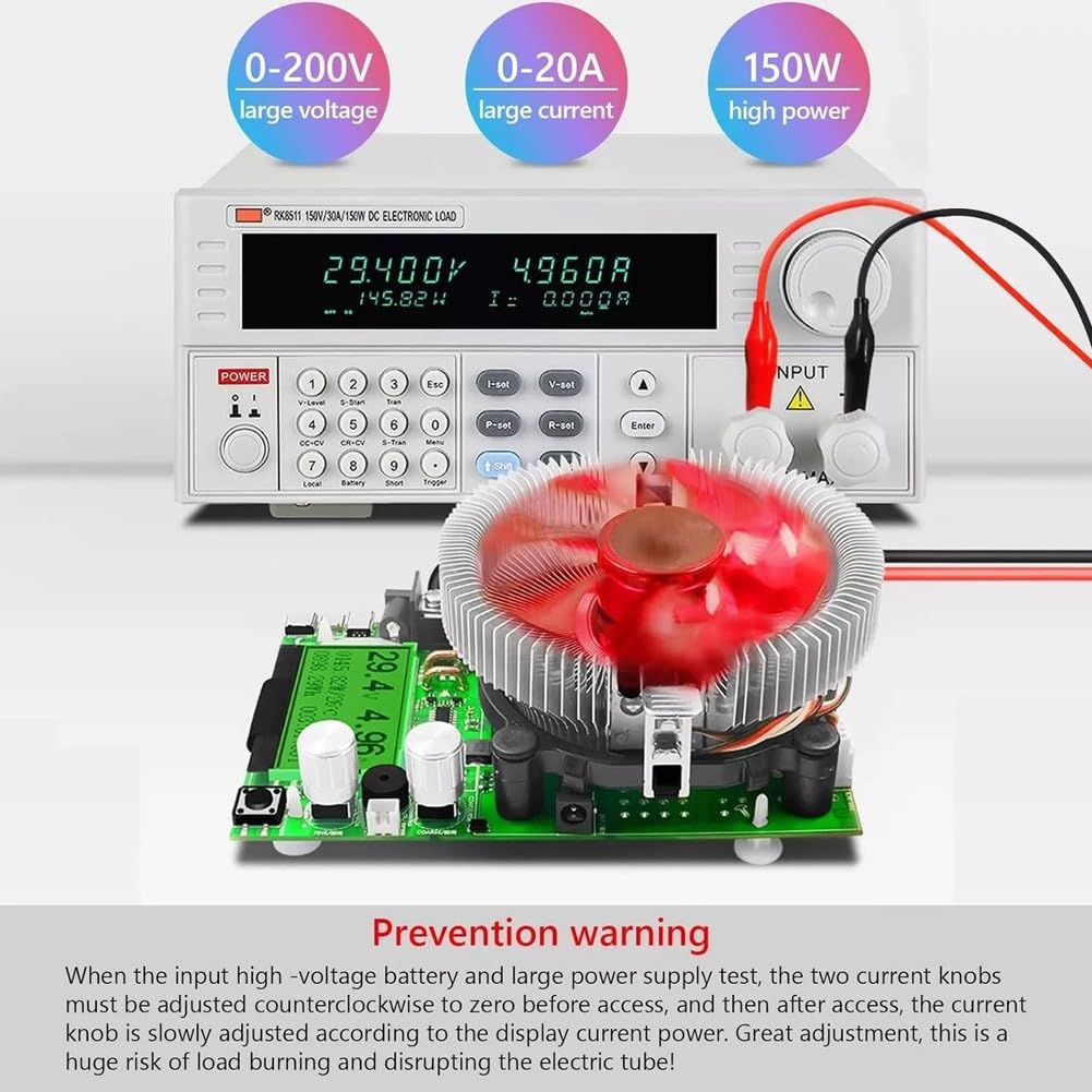 Einstellbarer elektronischer Lasttester, USB Konstantstrombelastung, 150W 200V 20A Kapazität, LCD-Display, intelligente Lüfterkühlung für Batterie, Netzteilprüfung