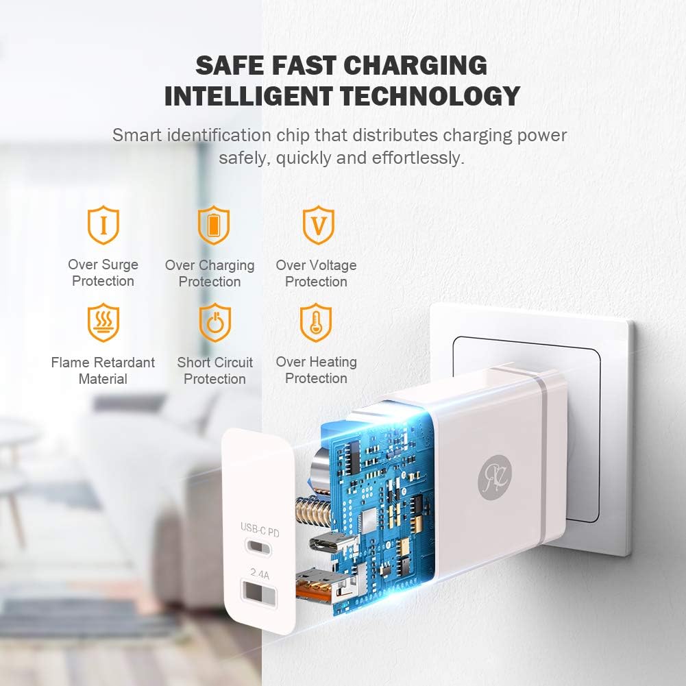 Suреr Chеар 🛒 USB C Charger, RE 42W Dual-Port Fast Charging Block Foldable Plug Adapter, 30W PD Compatible with iPad Pro, MacBook Air, iPhone 12 Pro Max 12 11 X 8, Google Pixel, AirPods Pro, 3.3ft C to C Cable Cord Bіg Sаlе USB C Charger, RE 42W Dual-Port Fast Charging Block Foldable Plug Adapter, 30W PD Compatible with iPad Pro, MacBook Air, iPhone 12 Pro Max 12 11 X 8, Google Pixel, AirPods Pro, 3.3ft C to C Cable Cord