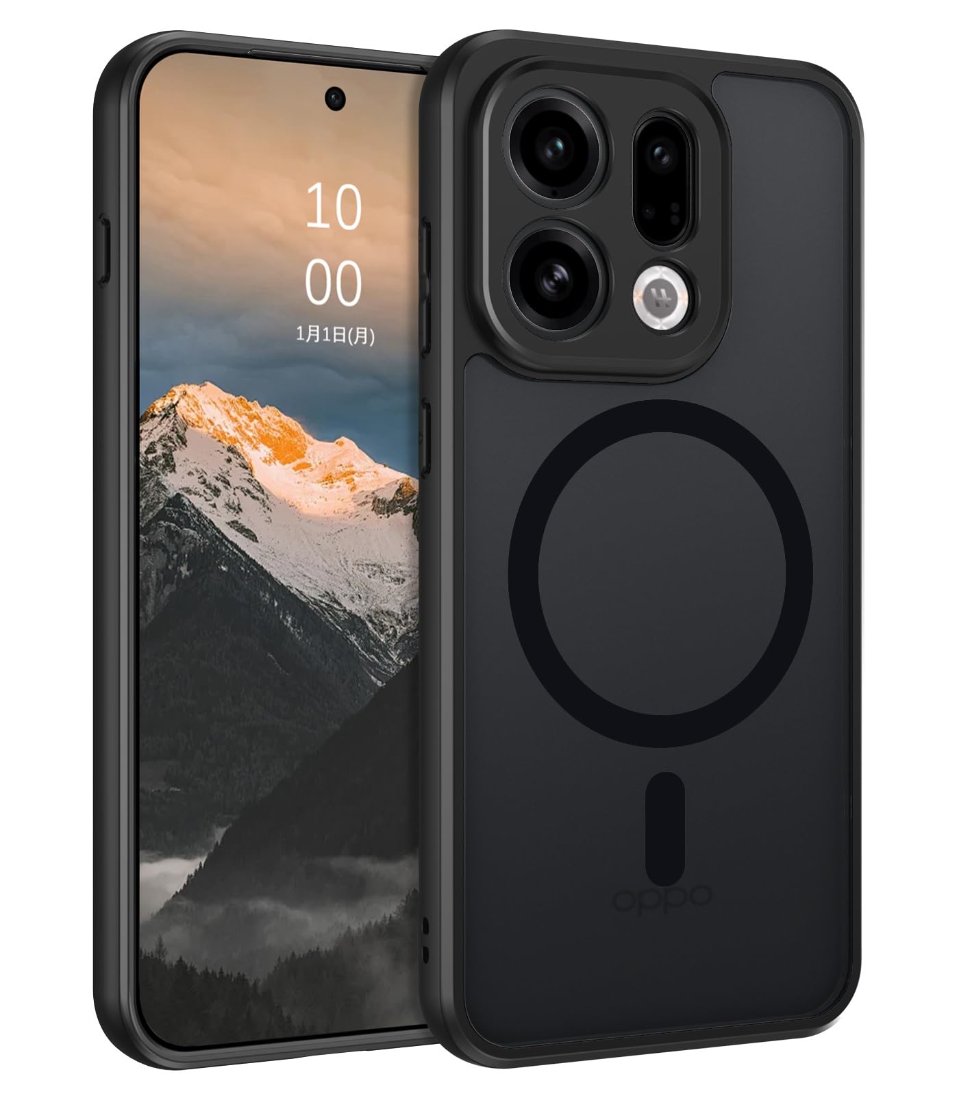 DUEDUE OPPO Find X9 ケース マグネット搭載 ブラック 半透明デザイン マグネット式カーマウント対応 オッポリノ Find X9 ケース 指紋防止 耐衝撃 一体型 薄型 全面保護 黄ばみ防止