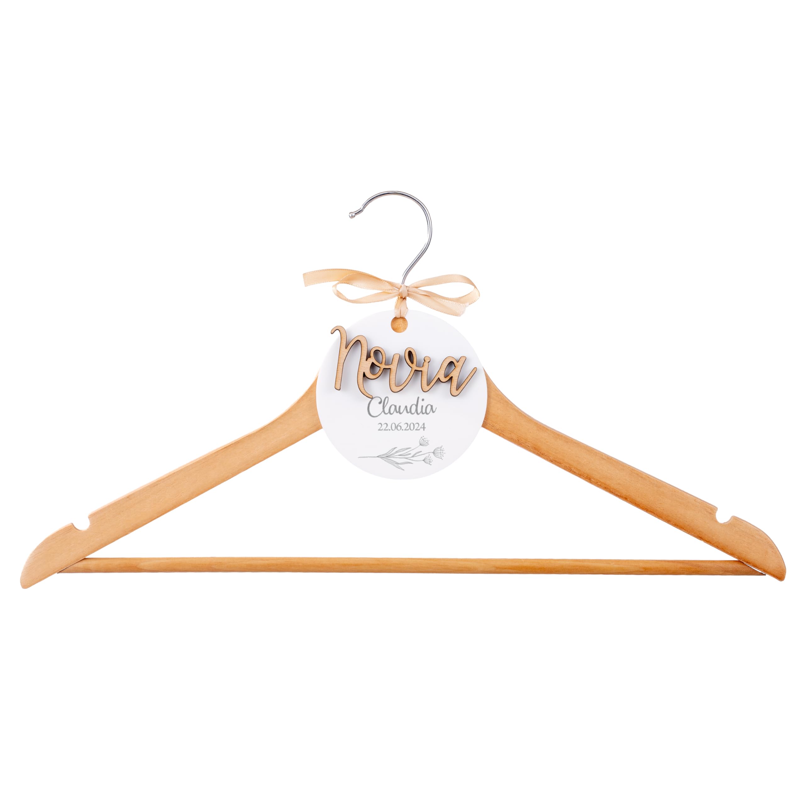 Percha Personalizada para Novias y Novios - Madera con Detalle en Metacrilato - Nombre y Fecha Grabados - Percha de Boda y Recuerdo Especial