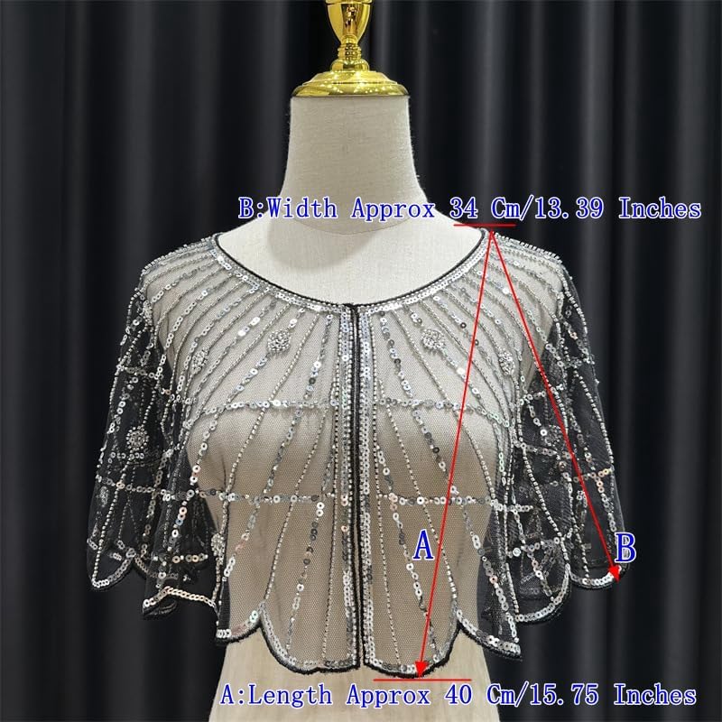Specell 1920s Shawl Bridal Shawls Sequin Beaded Shawl And Wraps Bolero Flapper Cover Up For Evening Dresses Wedding Party Etc - Image 4