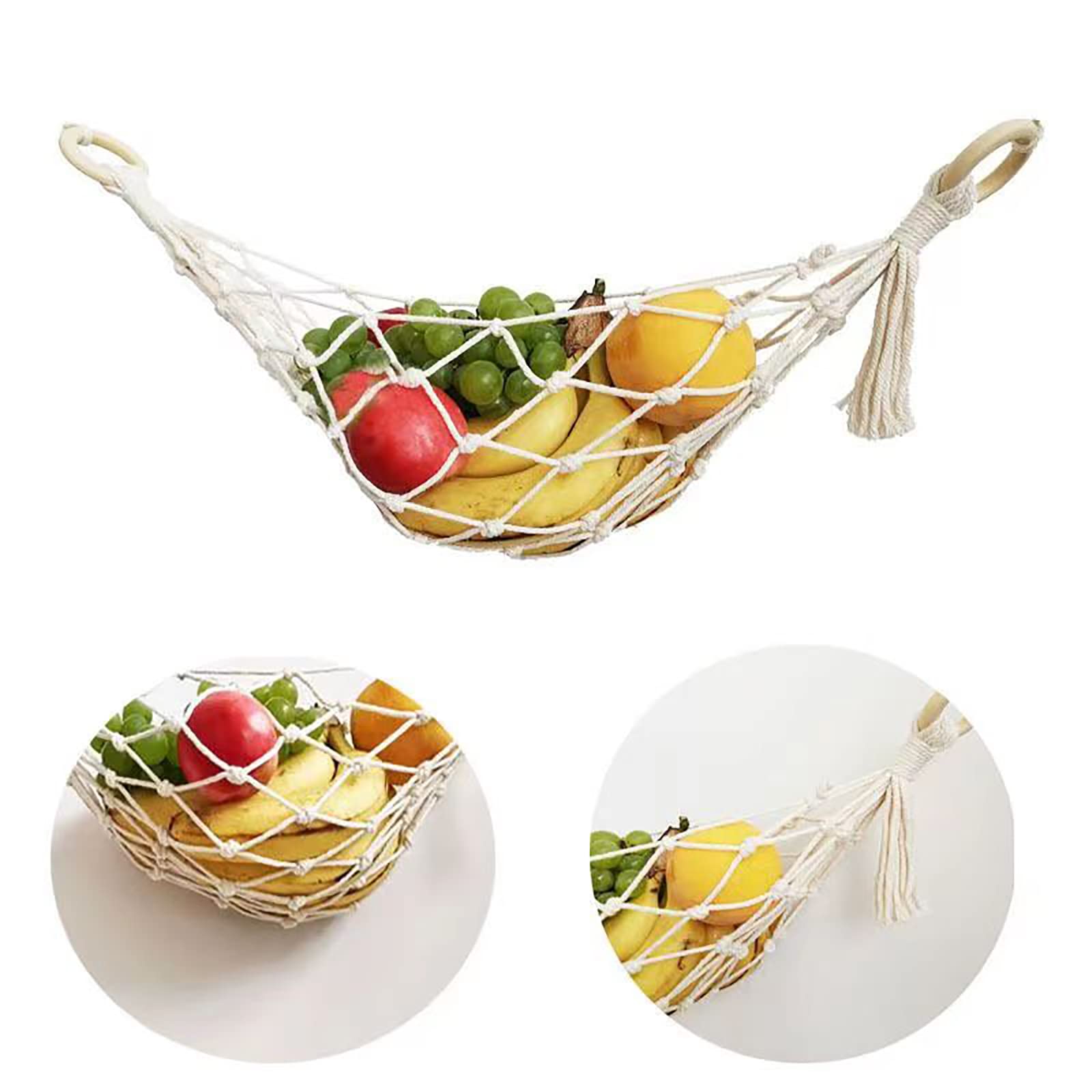 UFURMATE Hamac à fruits et légumes, 1 ensemble panier à fruits en macramé noir fait à la main avec crochets en coton filet à suspendre sous l'armoire pour économiser de l'espace dans UFURMATE Hamac à fruits et légumes, 1 ensemble panier à fruits en macramé noir fait à la main avec crochets en coton filet à suspendre sous l'armoire pour économiser de l'espace dans