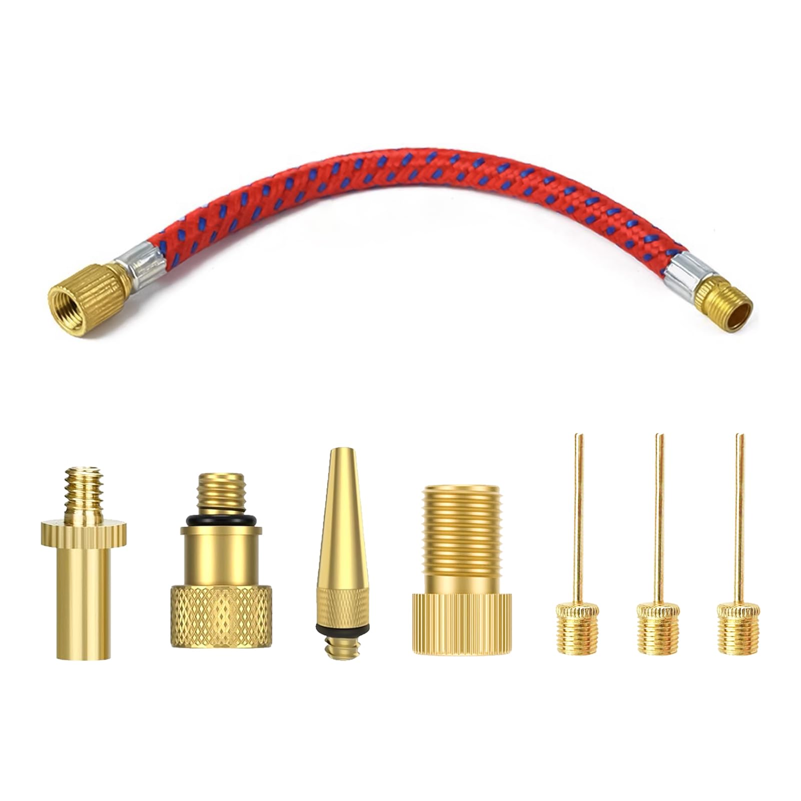 8 sztuk końcówek pompy rowerowej, zestaw adapterów do wentyli rowerowych z przedłużką wentylową 16 cm, adaptery Presta Schrader Dunlop, igła do napełniania balonów, do materacy pneumatycznych