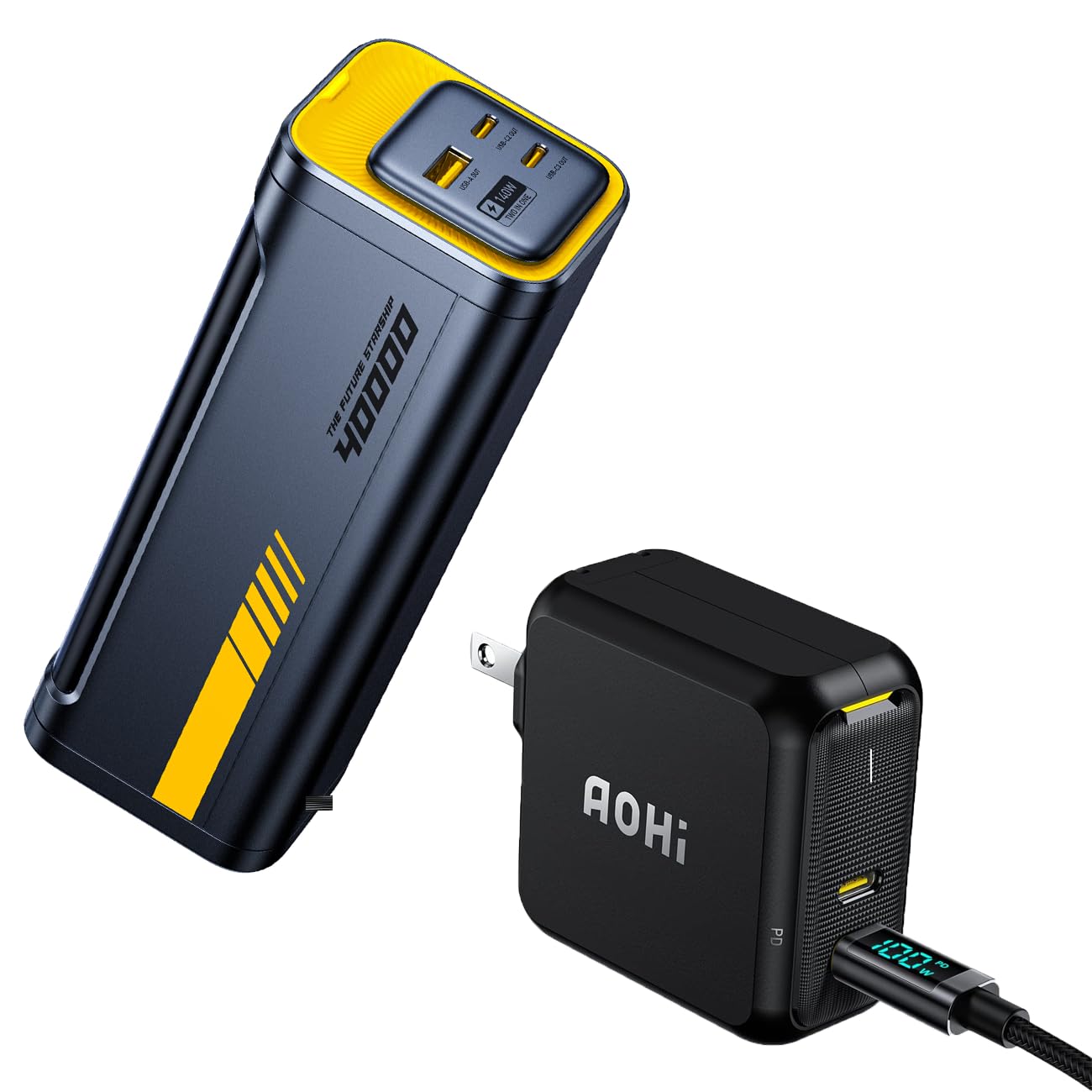AOHI 100W USB C Charger with 140W PD3 1 2-in-1 40000mAh Portable Power Bank and Desk Charging Station