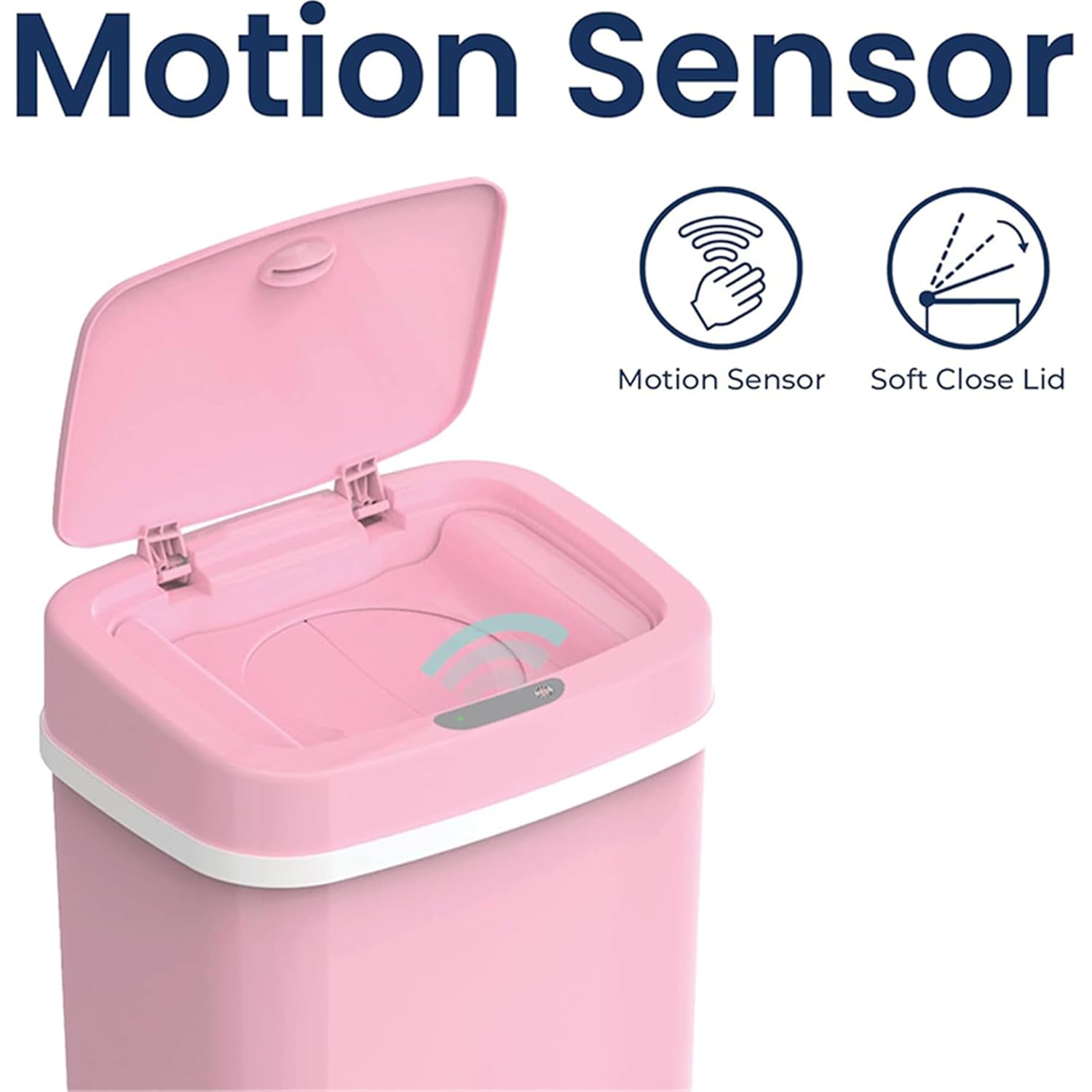 Touchless Motion Sensor Diaper Pail Trash Can Odor Locking Bin for Bathroom Bedroom with Double Layer Sealed Inner Lid Wave Induction One Button Smart Control Low Noise for Home Pet Waste (Pink)