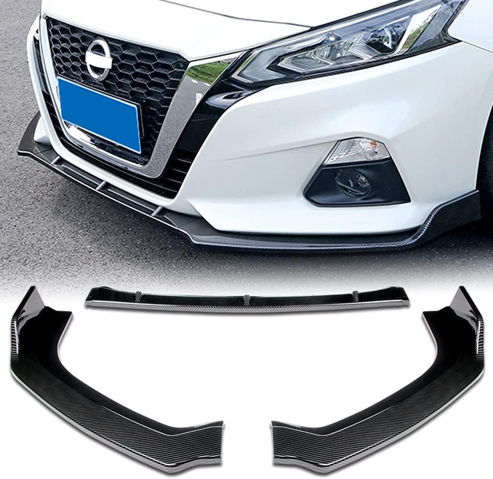 Front Bumper Lip fit for compatible with 2019-2021 Nissan Altima Sedan4DR Only, Front Bumper Lip Spoiler Air Chin Body Kit Splitter Painted Glossy Carbon Fiber ABS (SPORT-Style)