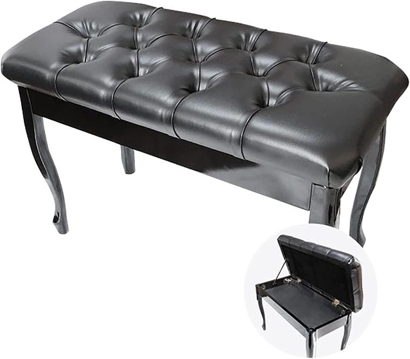 Ława do pianina z półką na nuty, z miękką skórzaną poduszką, odpowiednia dla profesjonalistów, do użytku domowego, do nauczania (null black) (czarny)