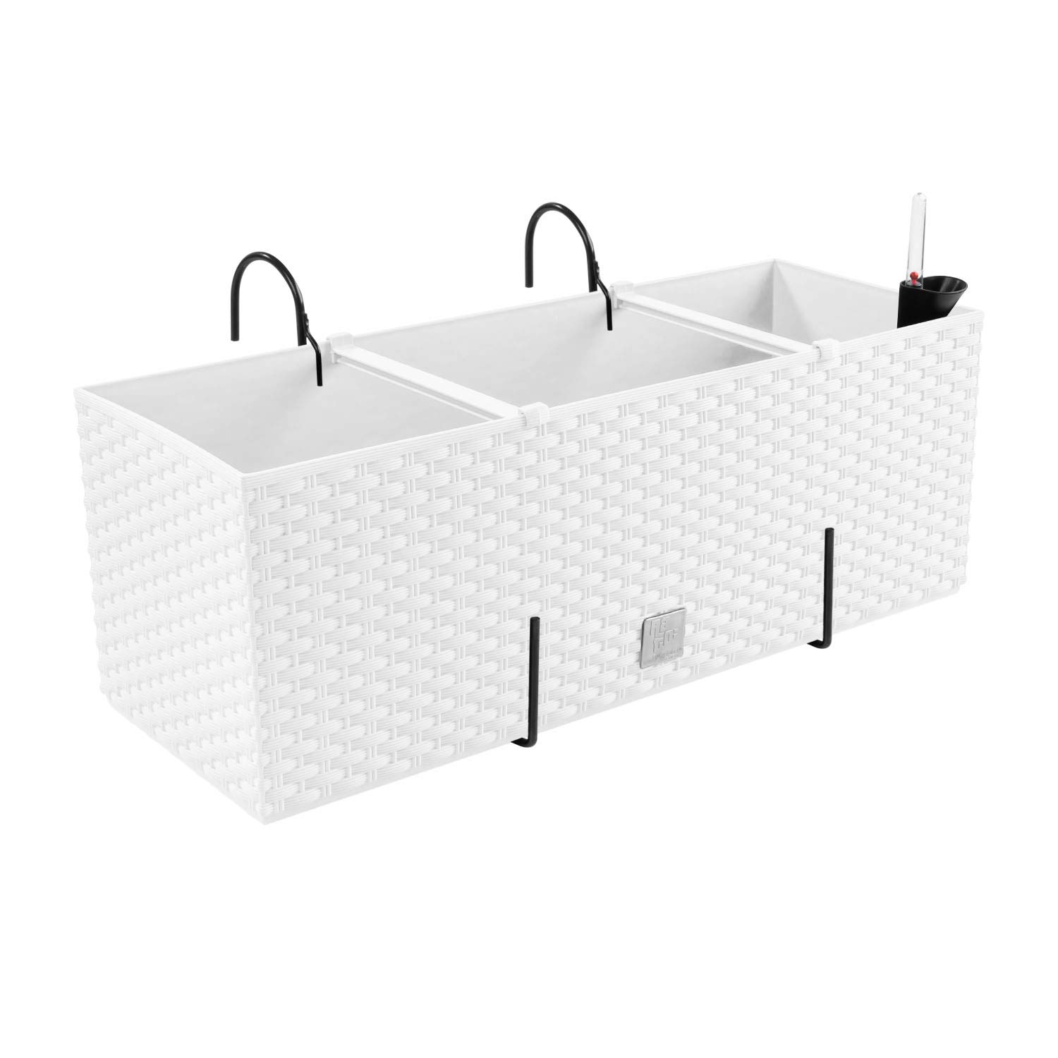PAFEN Blumenkasten Blumentopf Rattan-Optik mit Halterungen 4 Farben Pflanztopf Wasserstandsanzeiger Balkonkasten Pflanzkästen Weiß