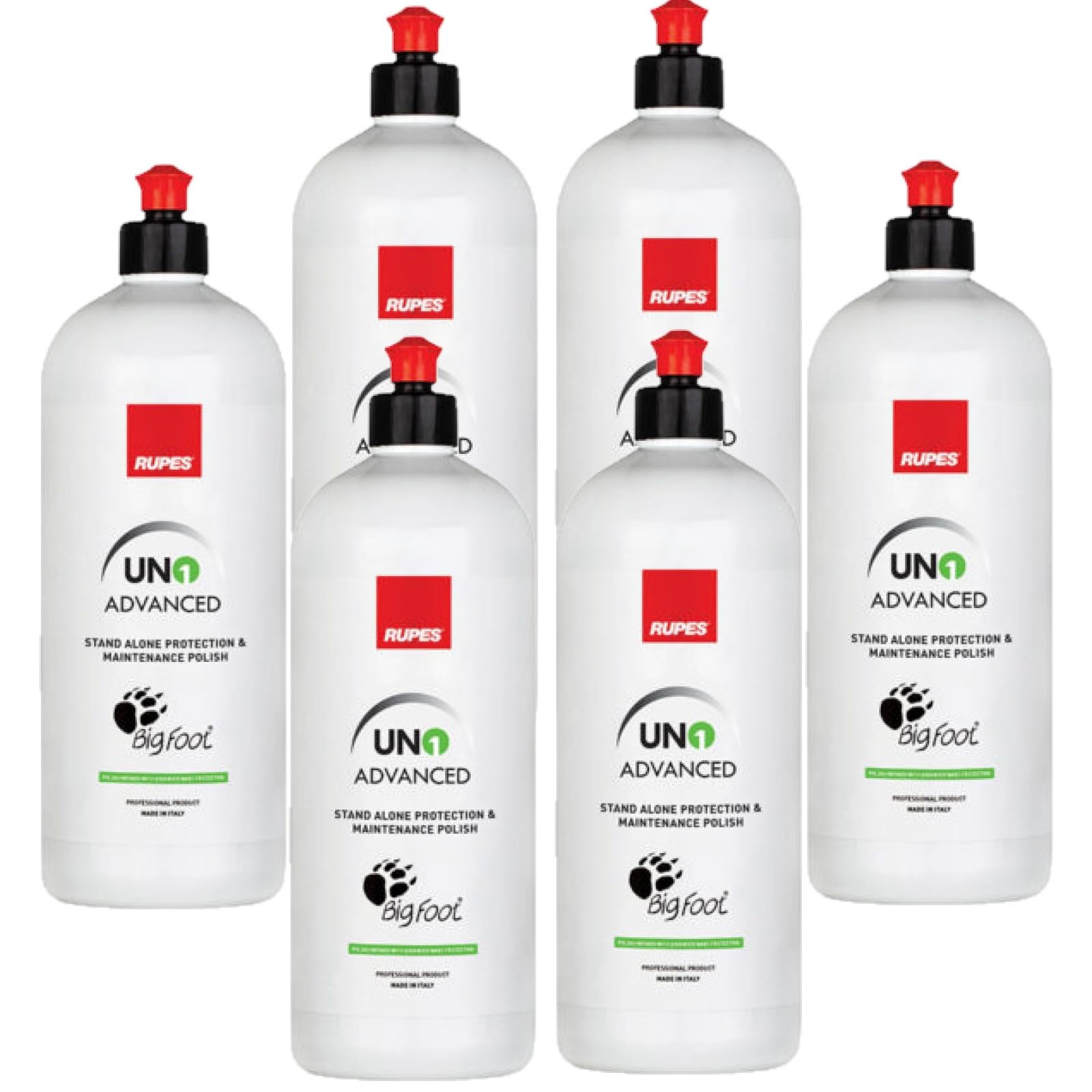 Rupes UNO Advanced Series Six Count 1 Liter Bottles of Stand Alone Protection & Maintenance Polish - Durable Protection in One Finishing Polish, Easy Clean Up & Gloss Enhancement
