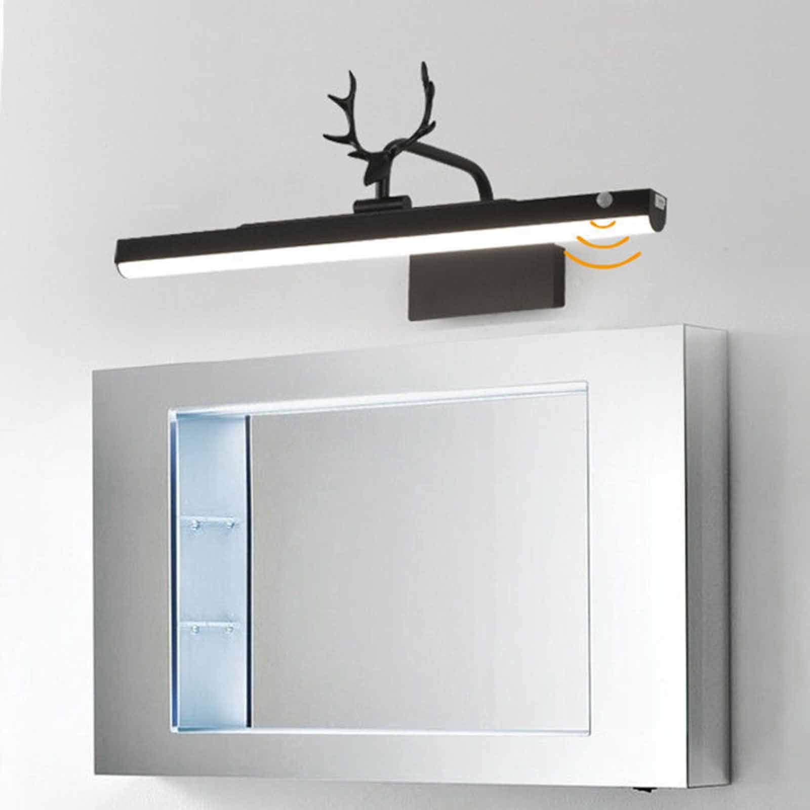 Czarna lampa do lustra łazienkowego z przełącznikiem, lampa LED do lustra z czujnikiem ruchu, nowoczesna lampa łazienkowa, regulowana lampa ścienna, wodoodporna, do makijażu, automatyczne wyłączanie,