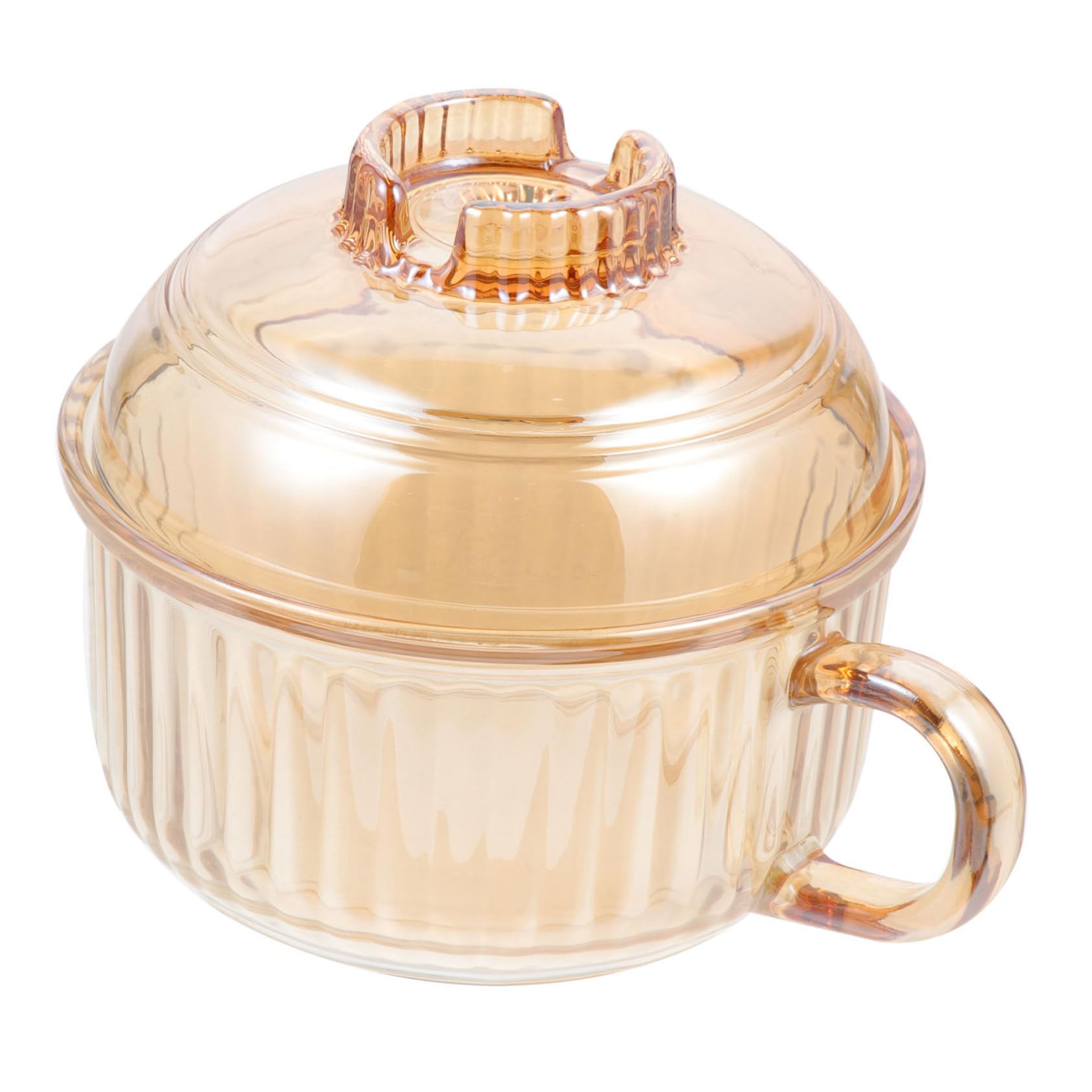 Garneck Ramen Bowl Glass Bowl Vegetable Serving Bowl Large Pot Household Stew Bowl Daily Use Stew Bowl Microwave Soup Bowl Soup Cups with Lids Microwave Simmer Pot Oatmeal Cereal Cup Brown