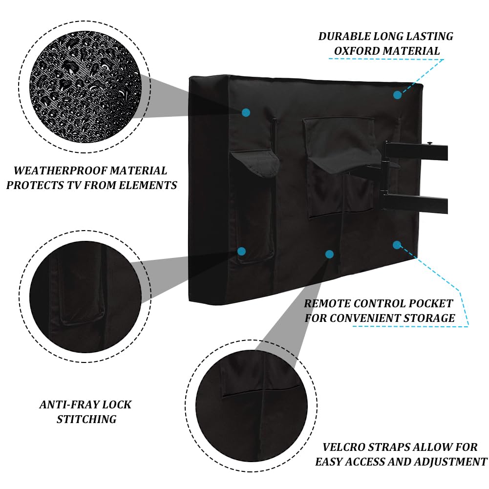 CREATCABIN Funda de TV para Exterior, Impermeable, A Prueba de Polvo, de Tela Gruesa, de Poliéster, con Banda de Contracción, Portátil, Plegable, Resistente A la Intemperie, Protección contra Rayones