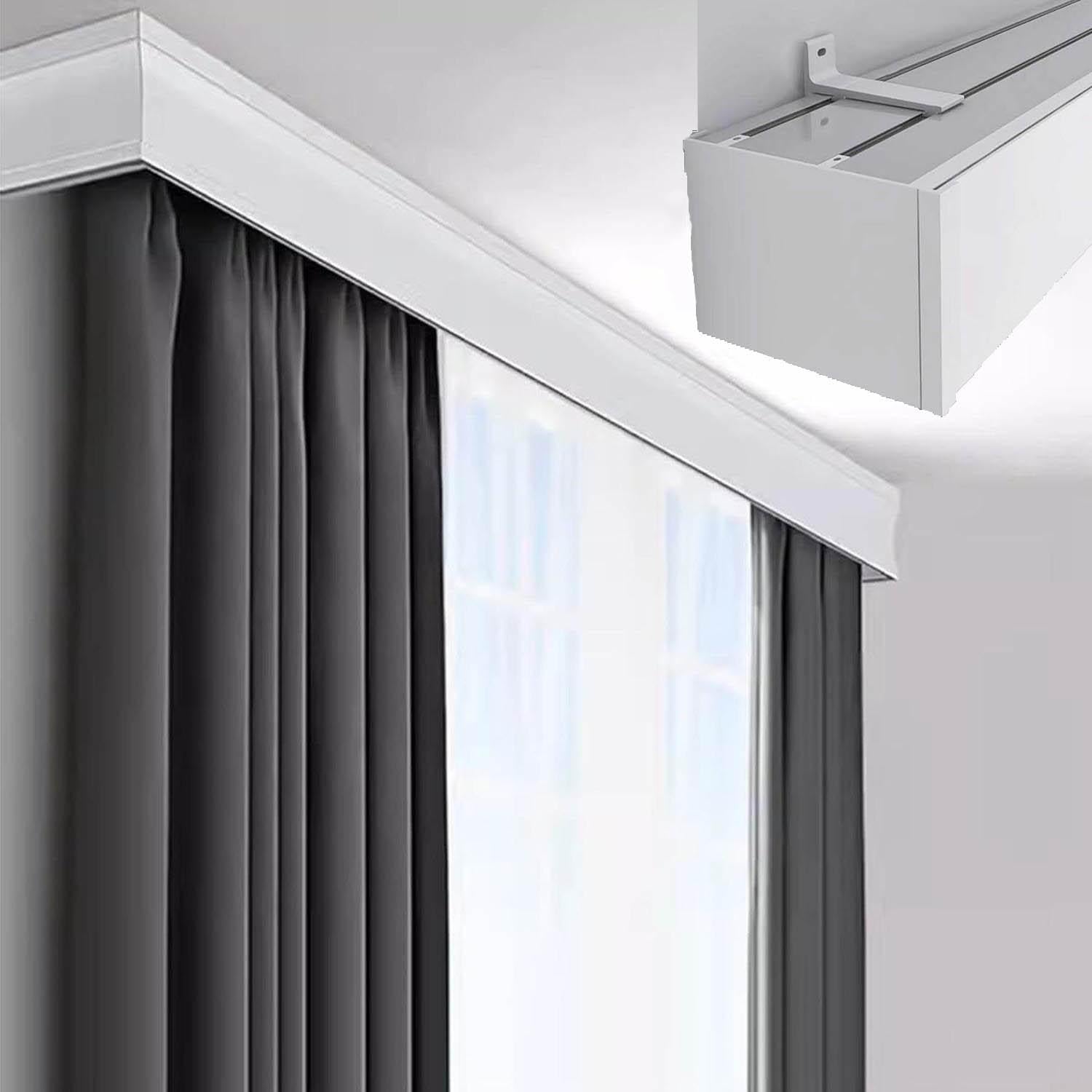 Misorat White Curtain Track Wall-Mounted Curtain Pelmet Box With Double Tracks, 3-In-1 Curtain Rail Bracket For Bay Window, Heavy-Duty Room Divider Rods,-250Cm/98.4In/8.2Ft