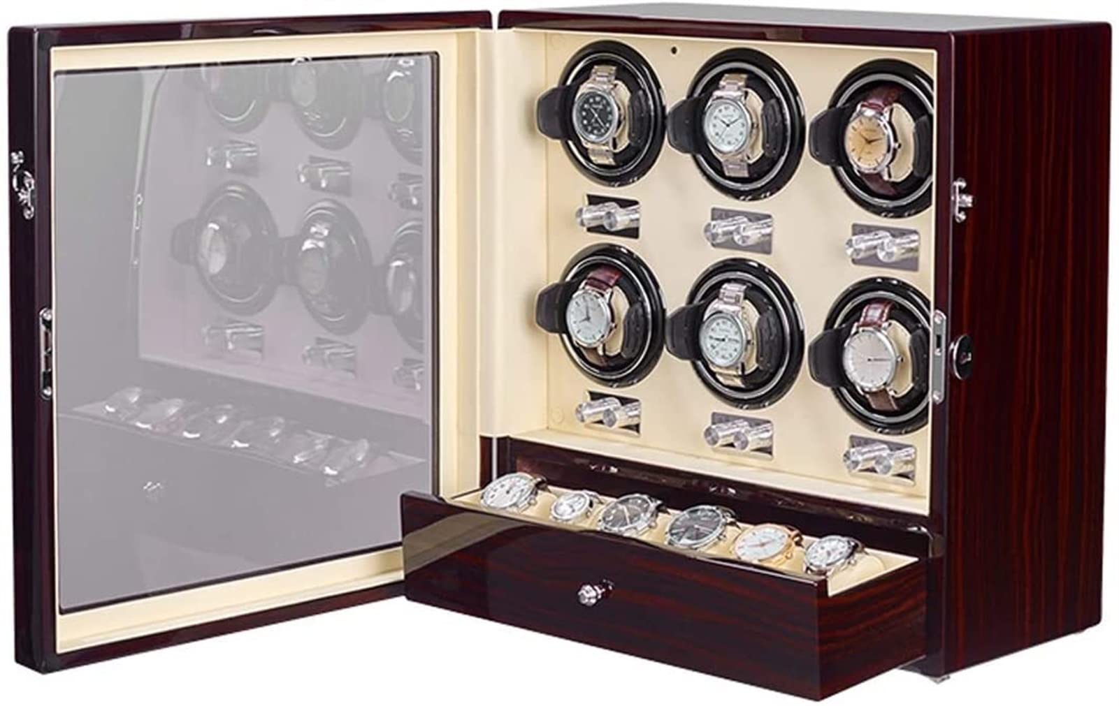 YNIYUJKL Watch Winder Piano Finish With Adjustable Watch Pillows Winding Spaces Watch Winders For Automatic Watches Storage Drawer Accessories,6+6
