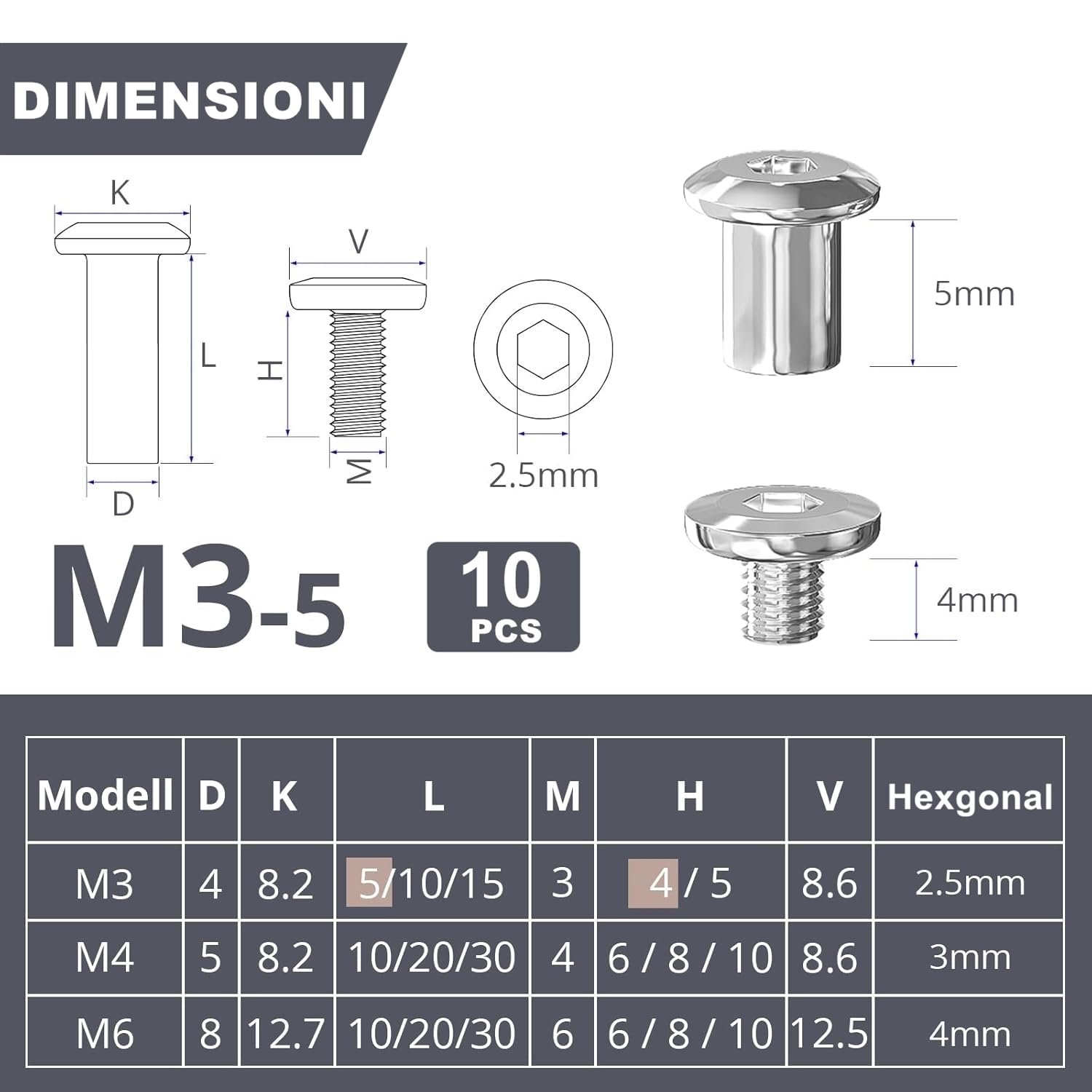Viti Metriche M3-0,50 Testa A Bussola In Acciaio Inox A4-70 - Scegli Lunghezza E Quantità - Foto 2