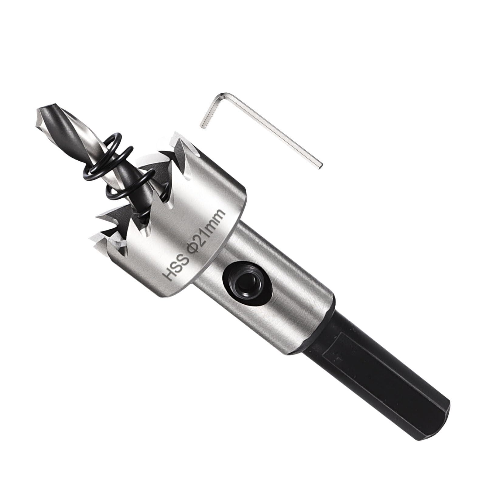METALLIXITY Hole Saw 21mm (13/16"), M2 High Speed Steel Hole Cutter with Center Drill Bit, Hex Key and Spring
