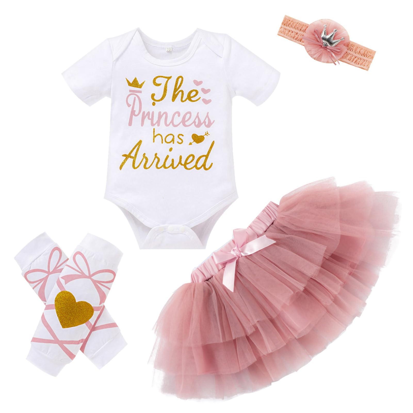 Newborn Baby Girl Outfits Infant Letter Print Romper Tutu Skirt Headband Legging Warmer Coming Home Clothes Set
