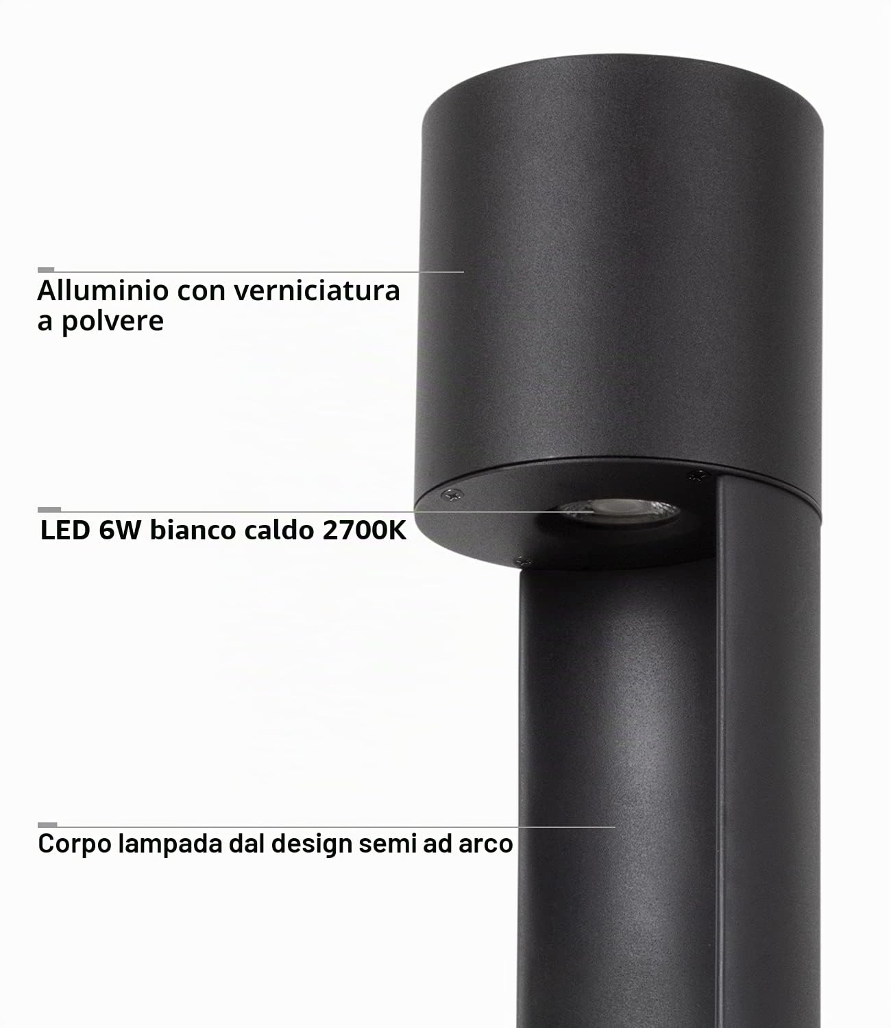 DAWALIGHT Paletto Luminoso da Giardino 6W LED 2700K Bianco caldo Luci per Sentieri Alimentazione di rete IP65 Impermeabile Lampione da Giardino Moderno per Esterno Prato Percorso, Alluminio, Nero