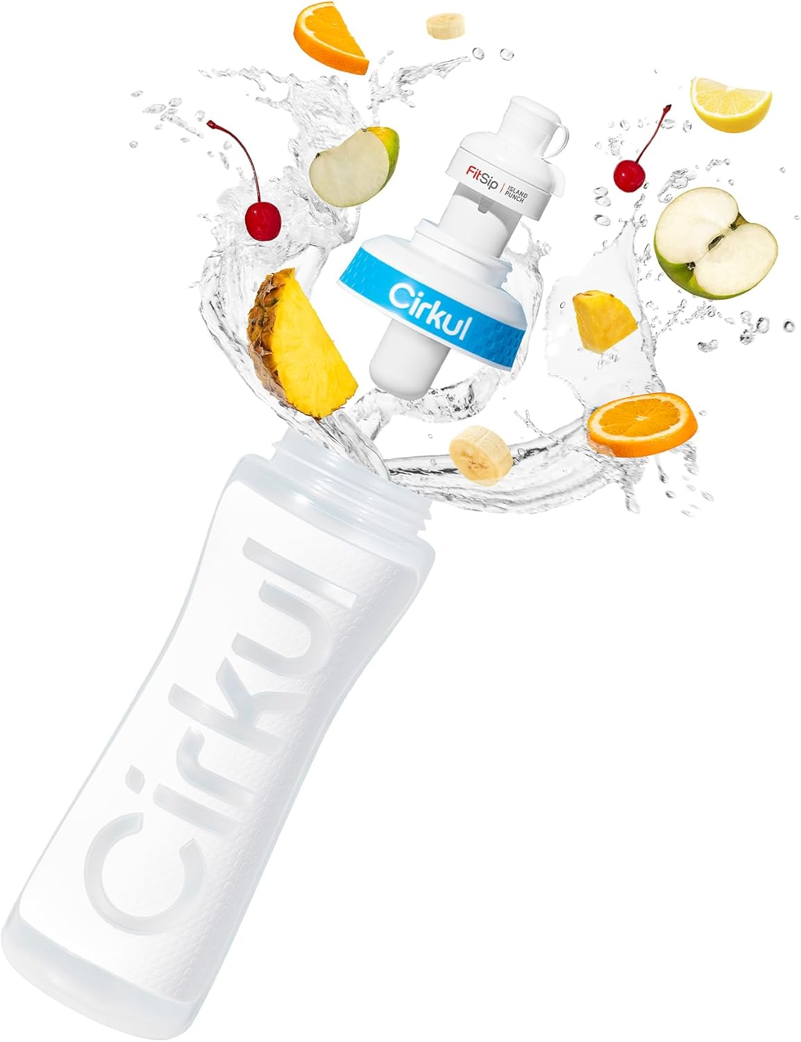 Cirkul 22oz. White Plastic Grip Squeeze Water Bottle & Sport Lid, BPA-Free, Non-Slip Design for Gym, Biking & Sports with Flavor Cartridge Included (FitSip Mixed Berry)