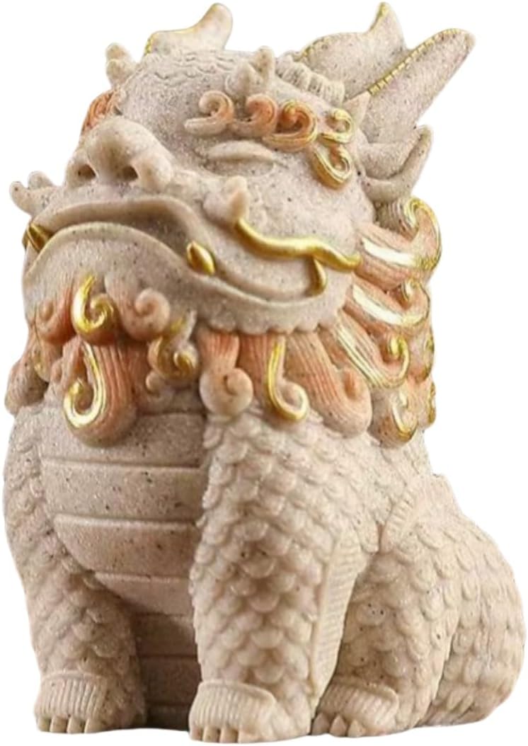 Limestone Craft Pi Yao/Pi Xiu Statue Collection Feng Shui Wealth Lucky Figurine Sculpture Home Office Desk Decoration Gift (Cyan)