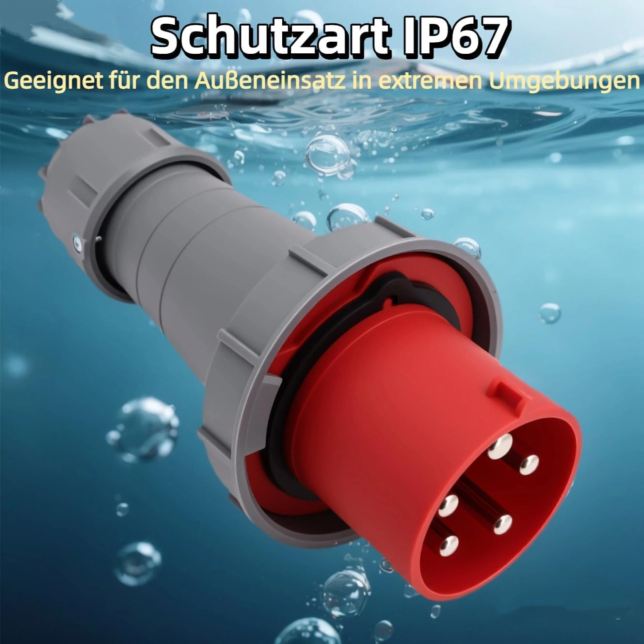 CEE Stecker 125A, 5 Poliger Stecker Wasserdicht IP67, CEE Kupplung Rot, 5-Polige Wasserdichte Stecker 125A, Industriestecker, Industrielle Luftfahrtstecker 5 Pole, Rote, 3P+N+E, 5P