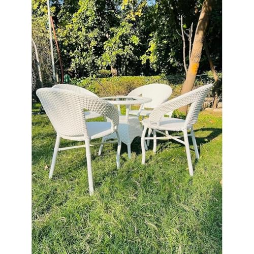 Image of Furniture Designer Patio Chair Set for Garden|| Balcony|| Terrace|| Coffee|| Patio ||Wicker Seating Chair and Table Set Outdoor Furniture (D-12 White with 4 Chair 1 Table